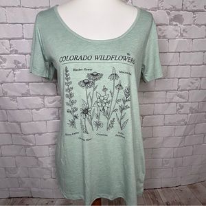 NWT Akinz Green Colorado Wildflowers Tee Shirt Size XL
